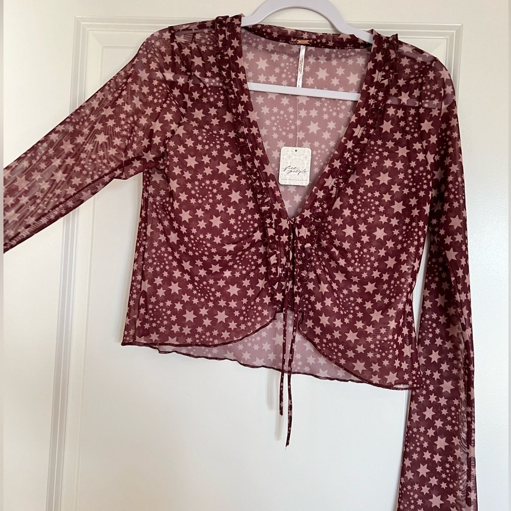 Free People Bell Sleeve Mesh Top